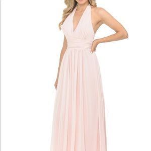 Halter heavy mesh formal dress/blush